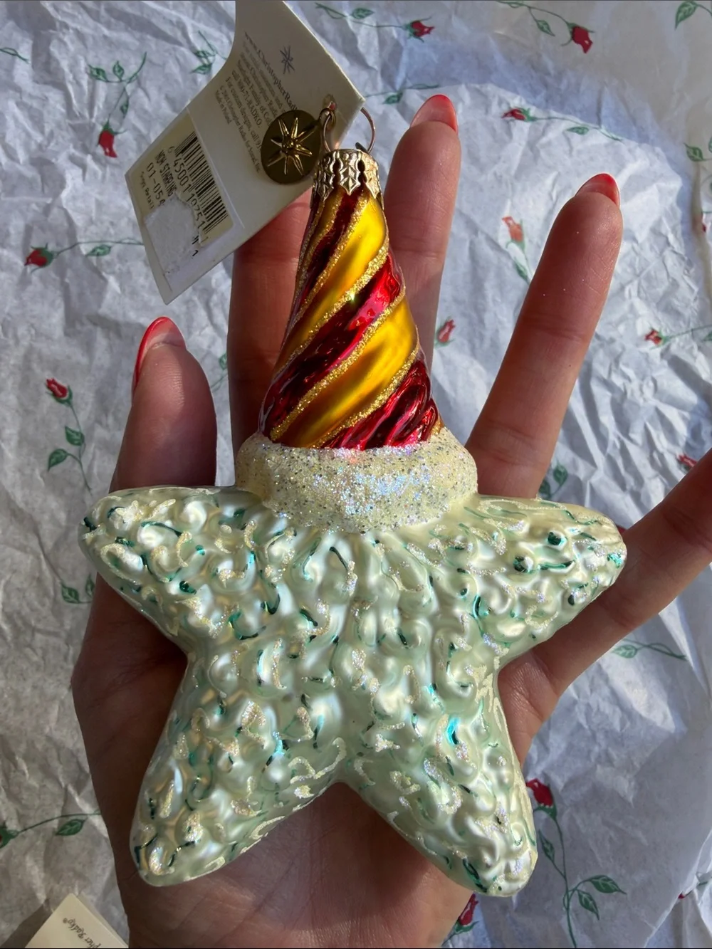 Christopher Radko 2001 Vintage Glass Santa Star Ornament Hand Blown Poland 🏷️